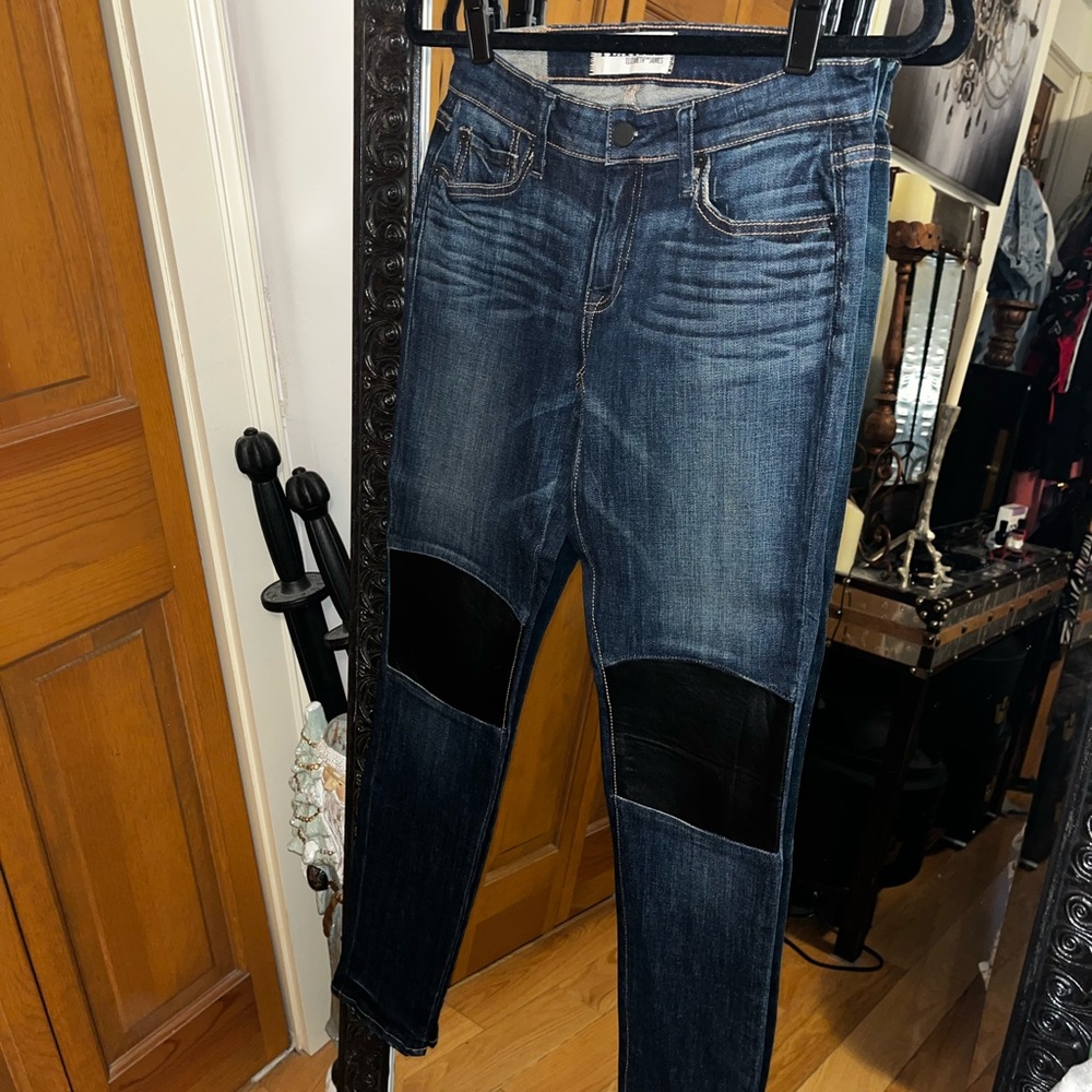 NEW Textile Elizabeth & James Tommy Skinny Jeans w/ Leather Knees 27